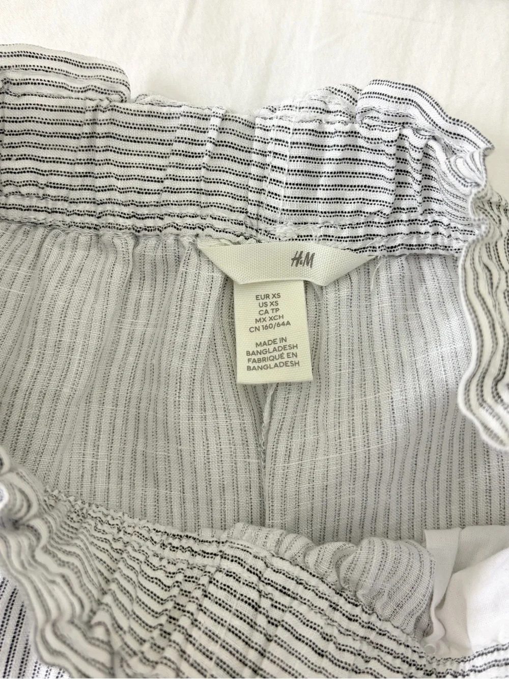 H&M 100% Linen Striped Wide Leg Cropped Pants XS Coastal Minimalist
